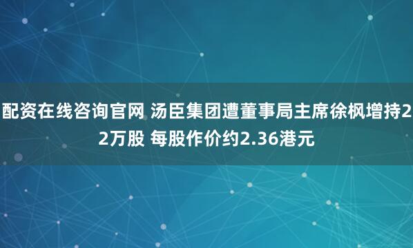 配资在线咨询官网 汤臣集团遭董事局主席徐枫增持22万股 每股作价约2.36港元